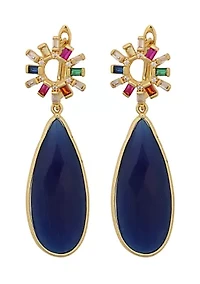 Multi Crystal Top Navy Teardrop Earrings