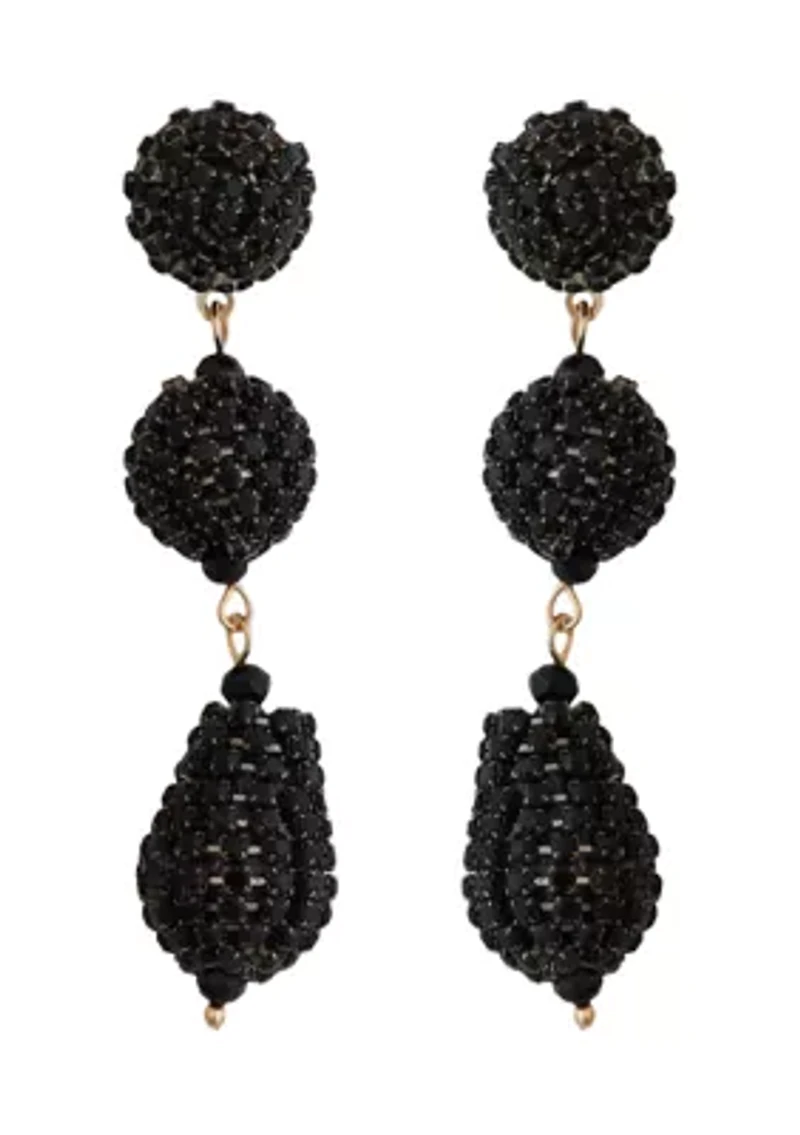 Jet Crystal Linear Ball Earrings