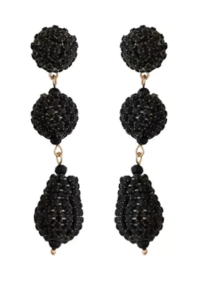 Jet Crystal Linear Ball Earrings