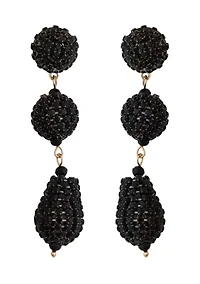 Jet Crystal Linear Ball Earrings