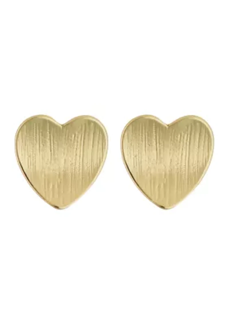 Brushed Gold Tone Heart Earrings