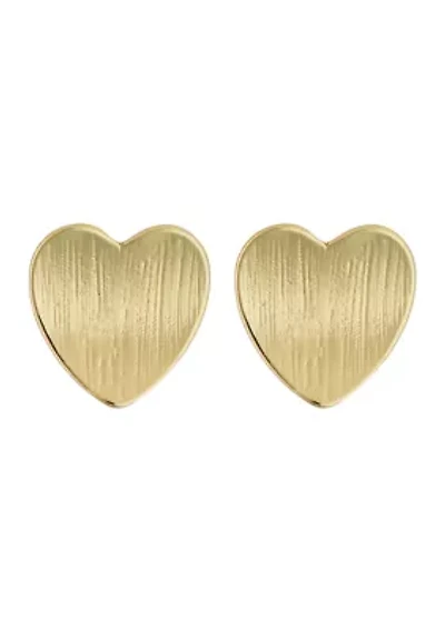 Brushed Gold Tone Heart Earrings