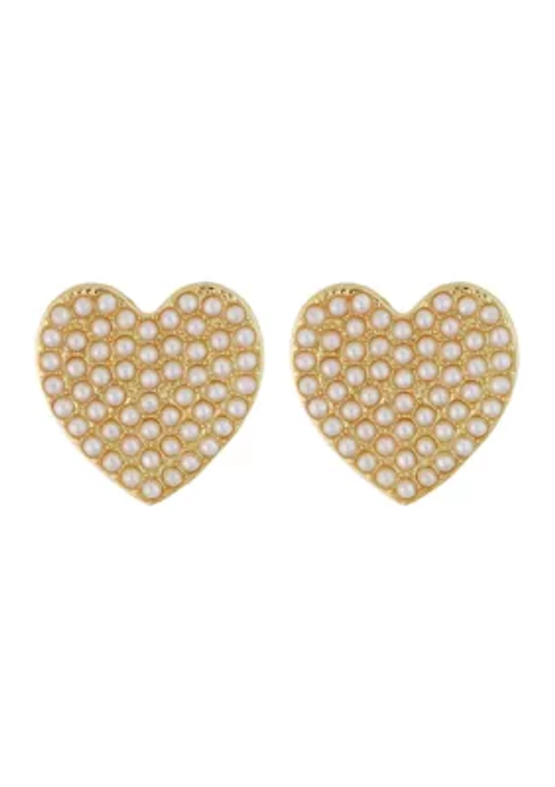 Pearl Pavé Heart Stud Earrings