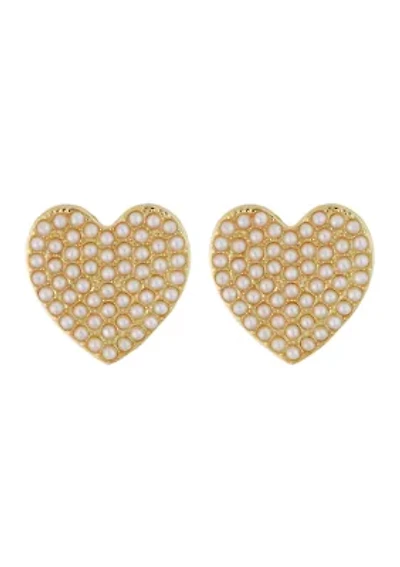 Pearl Pavé Heart Stud Earrings