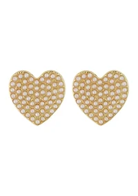 Pearl Pavé Heart Stud Earrings