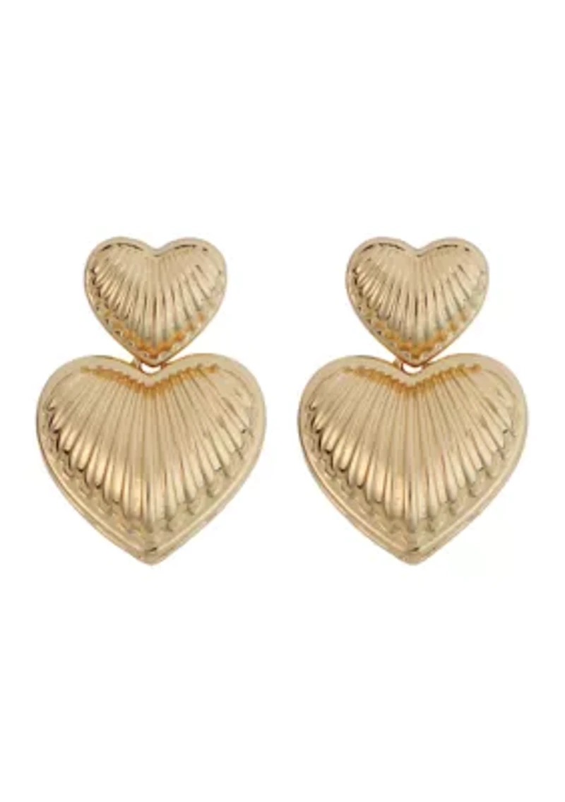 Double Heart Drop Stud Earrings