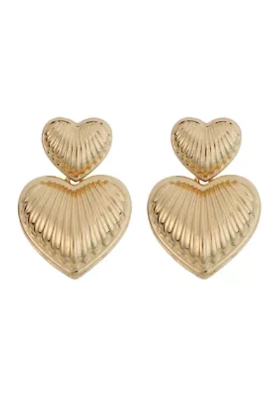 Double Heart Drop Stud Earrings
