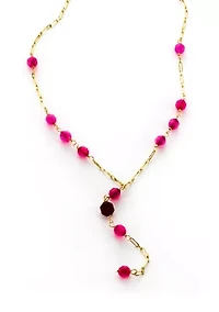 Gold Tone Chain with Fushcia Cystal Necklace