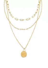 Three Row Gold Organic Teardrop Pendant Necklace