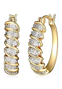 Fine Silver Plated Gold and Tone S Link Diamond Accent Hoop Earrings
