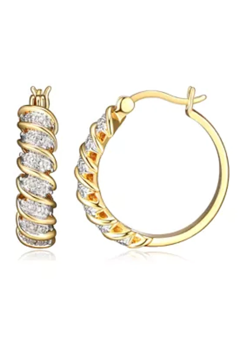 Fine Silver Plated Gold and Tone S Link Diamond Accent Hoop Earrings
