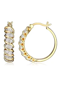 Fine Silver Plated Gold and Tone S Link Diamond Accent Hoop Earrings