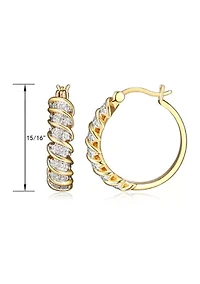 Fine Silver Plated Gold and Tone S Link Diamond Accent Hoop Earrings