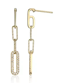 Lab Created 925 Sterling Silver Cubic Zirconia Lined Oval Link Paper Clip Post Drop Earrings
