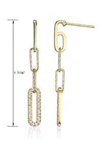 Lab Created 925 Sterling Silver Cubic Zirconia Lined Oval Link Paper Clip Post Drop Earrings