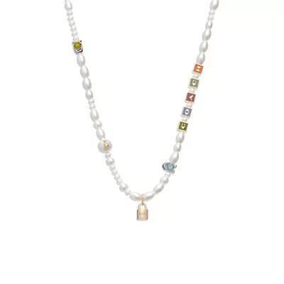Signature Block Pearl Necklace
