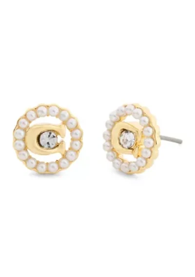 Signature C Pearl Stud Earrings