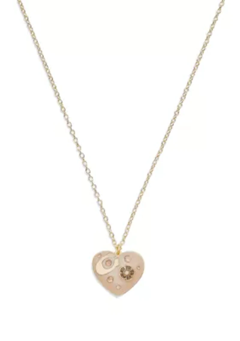 Gold Tone Signature Resin Heart Pendant Necklace