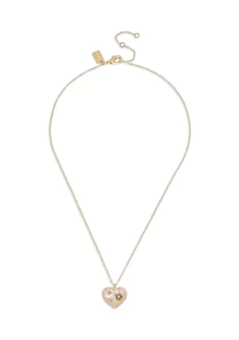 Gold Tone Signature Resin Heart Pendant Necklace