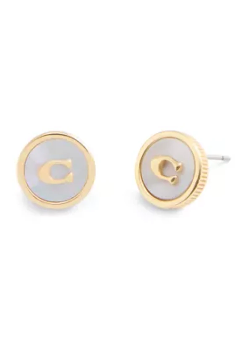 Signature Mother of Pearl Coin Stud Earrings
