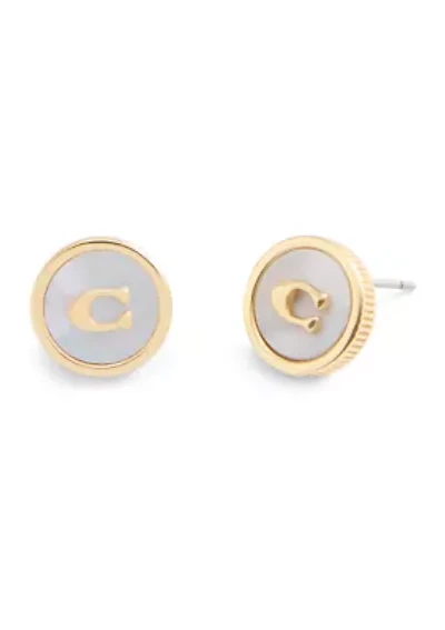 Signature Mother of Pearl Coin Stud Earrings