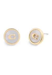 Signature Mother of Pearl Coin Stud Earrings