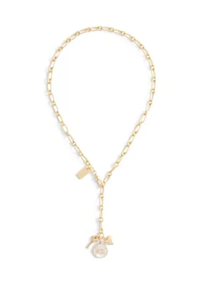 Signature Mother of Pearl Coin Charm Y Necklace