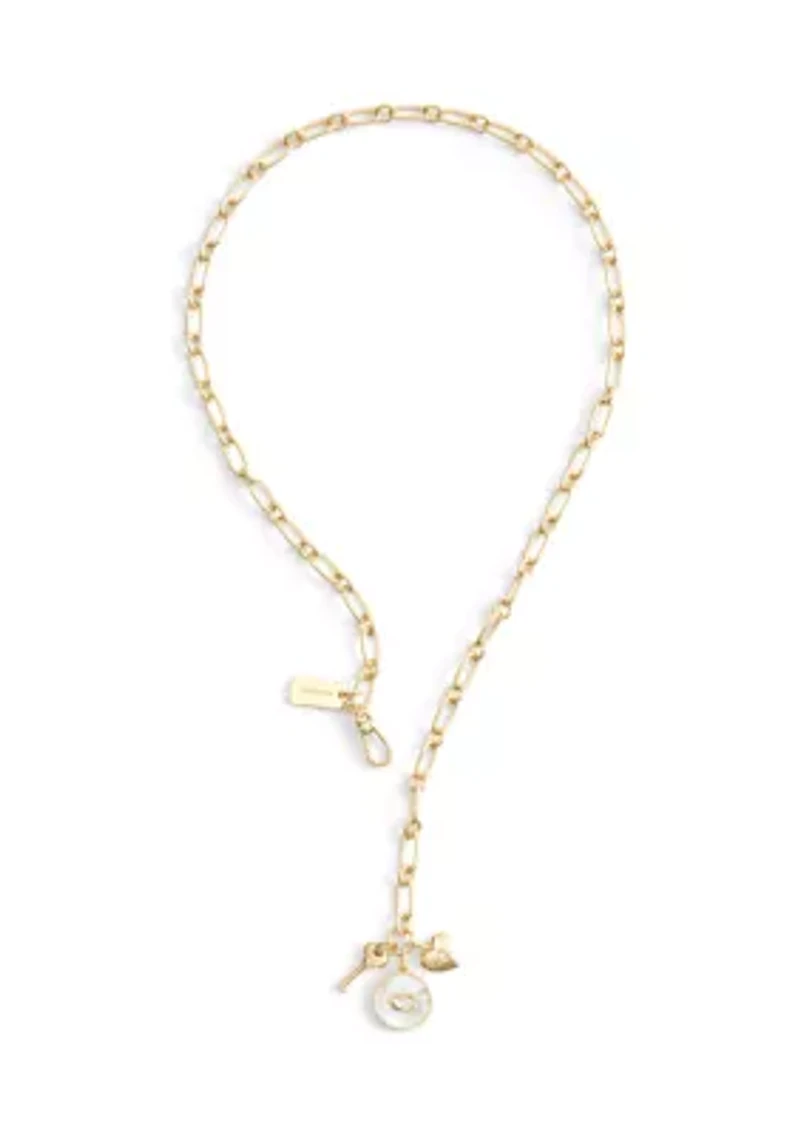 Signature Mother of Pearl Coin Charm Y Necklace