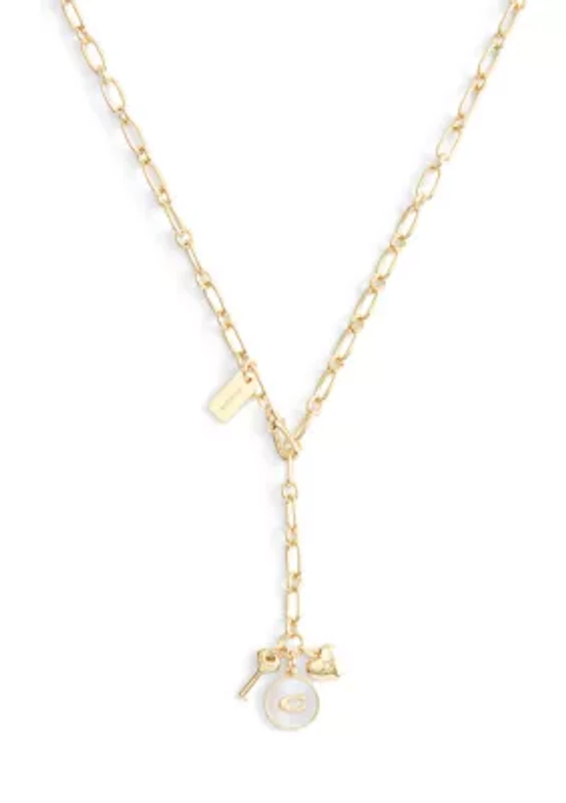 Signature Mother of Pearl Coin Charm Y Necklace