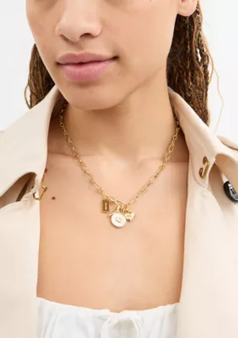 Signature Mother of Pearl Coin Charm Y Necklace