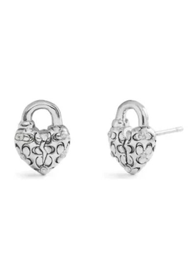 Signature Quilted Broken Heart Padlock Stud Earrings