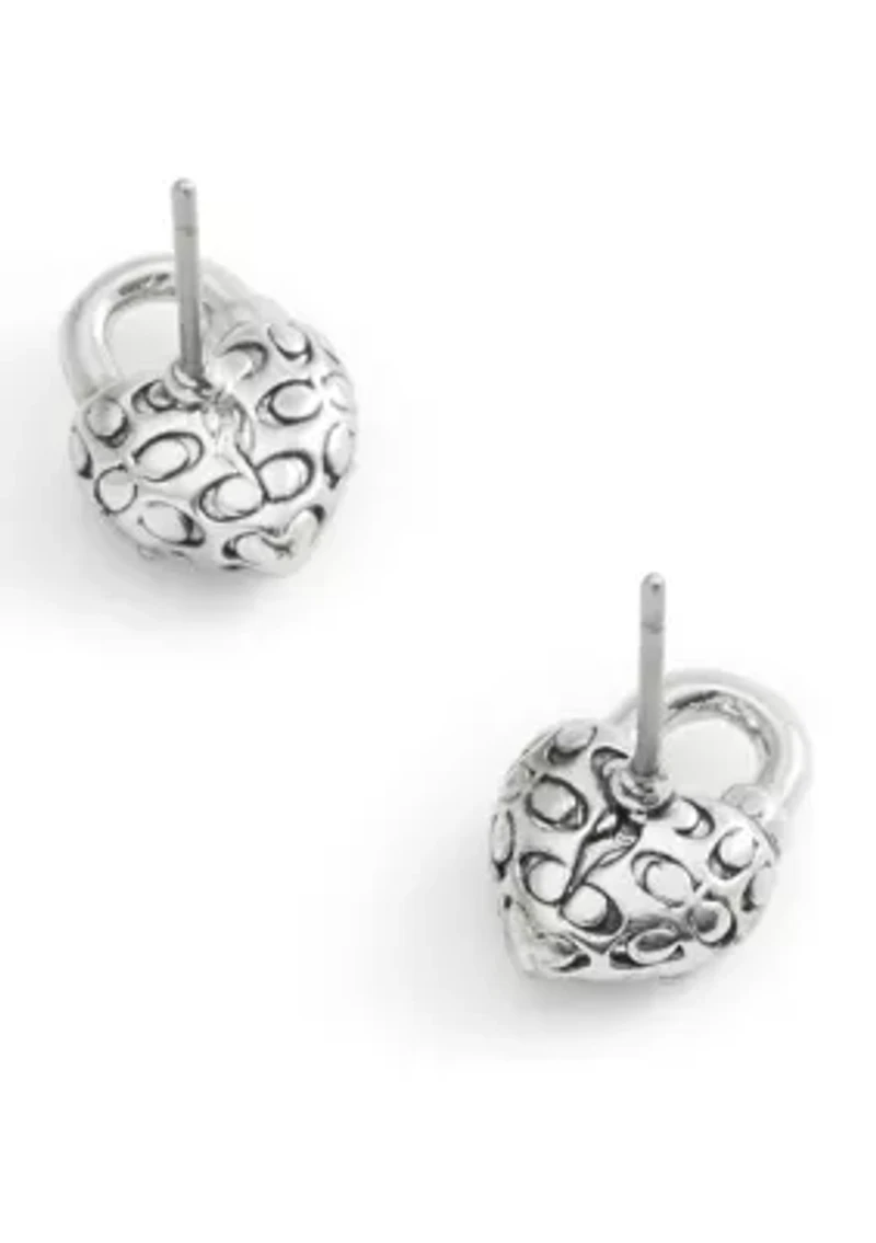 Signature Quilted Broken Heart Padlock Stud Earrings