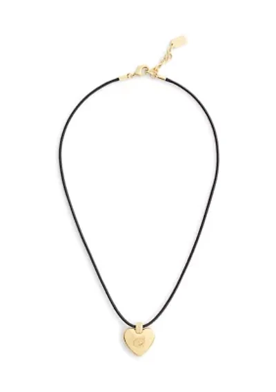 Signature Puffy Heart Pendant Leather Necklace