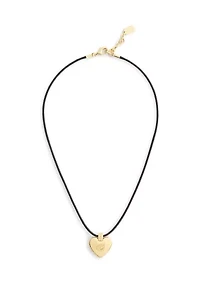 Signature Puffy Heart Pendant Leather Necklace