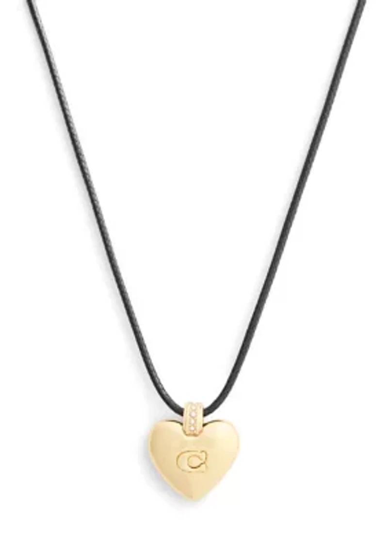 Signature Puffy Heart Pendant Leather Necklace