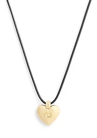 Signature Puffy Heart Pendant Leather Necklace