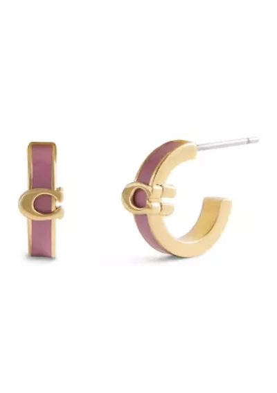 Signature C Pink Enamel Huggie Earrings