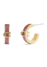Signature C Pink Enamel Huggie Earrings