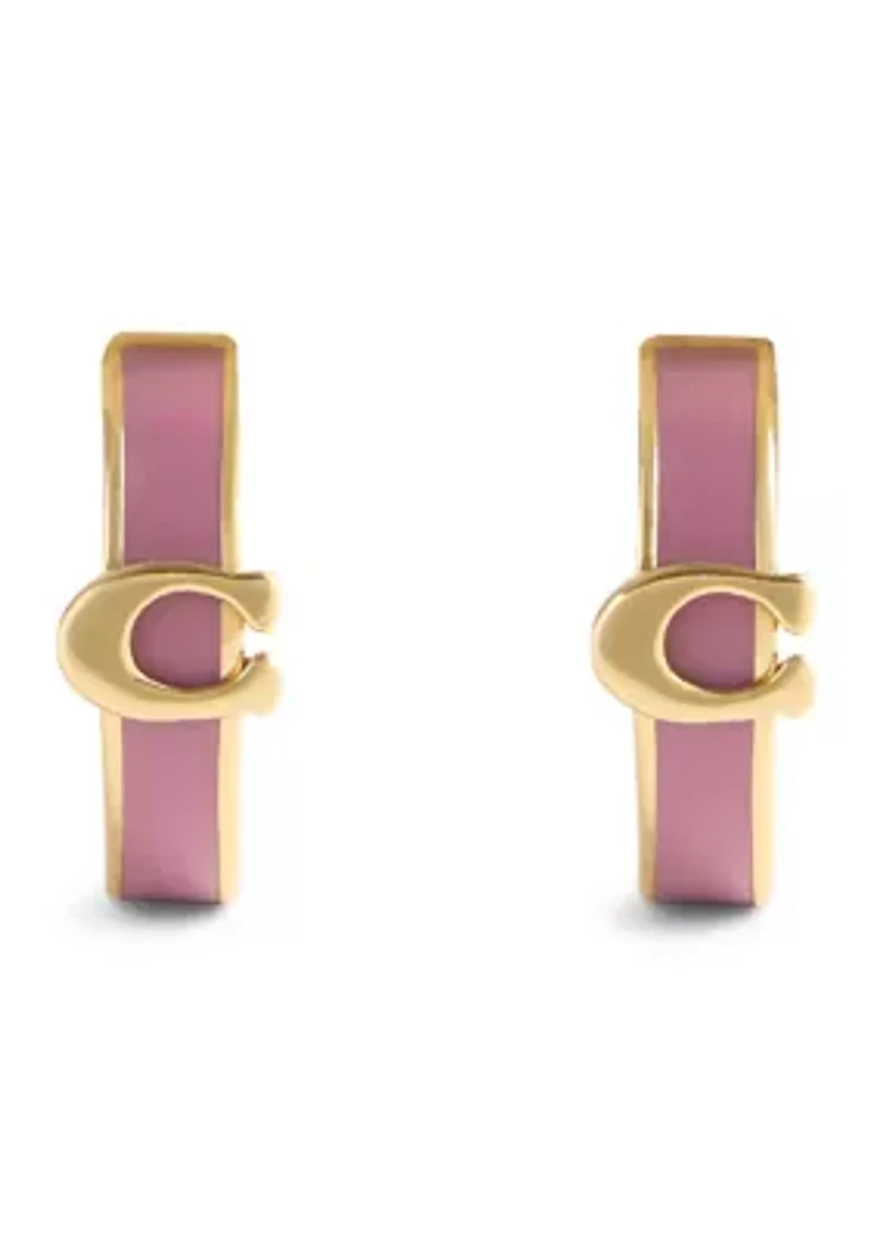 Signature C Pink Enamel Huggie Earrings