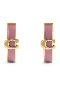Signature C Pink Enamel Huggie Earrings