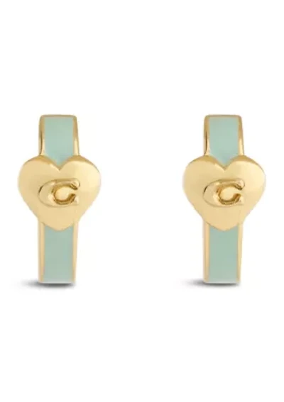 Signature C Heart Enamel Huggie Earrings