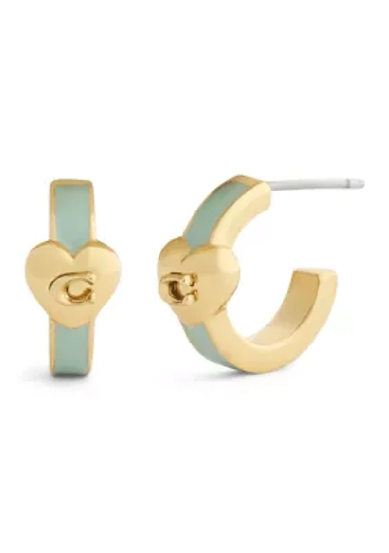 Signature C Heart Enamel Huggie Earrings