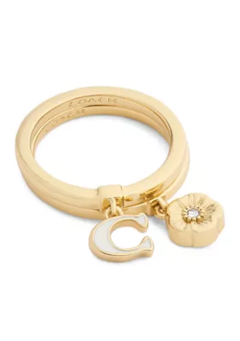 Signature C Tea Rose Charm Duo Ring Set