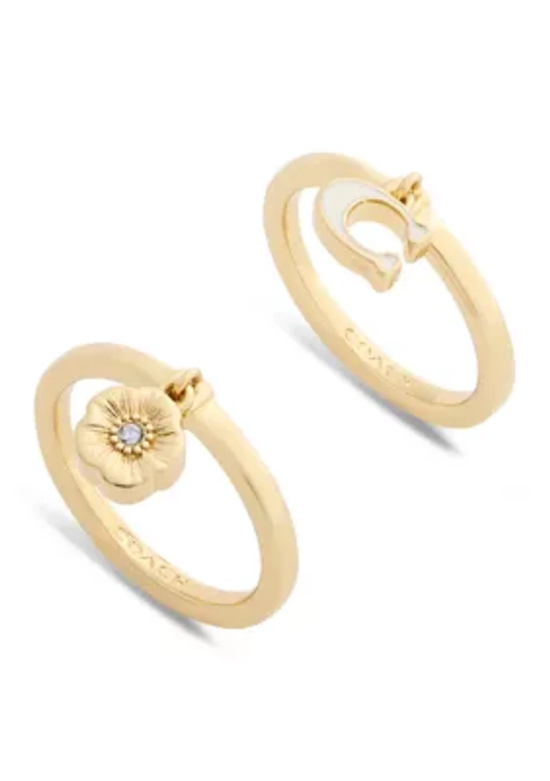 Signature C Tea Rose Charm Duo Ring Set