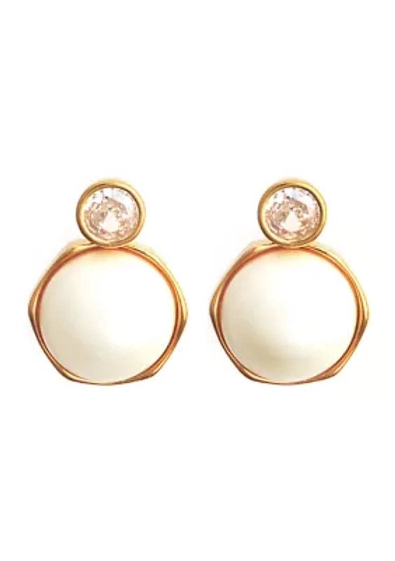 Gold Plated Crystal Top Pearl Earrings