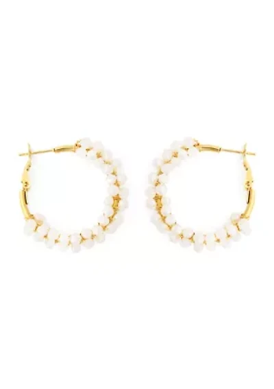 Gold Plated Pearl Lined Lever Back Hoop Earrings