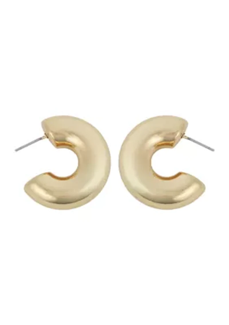 Gold Tone Puffy C Hoop Earrings