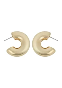 Gold Tone Puffy C Hoop Earrings