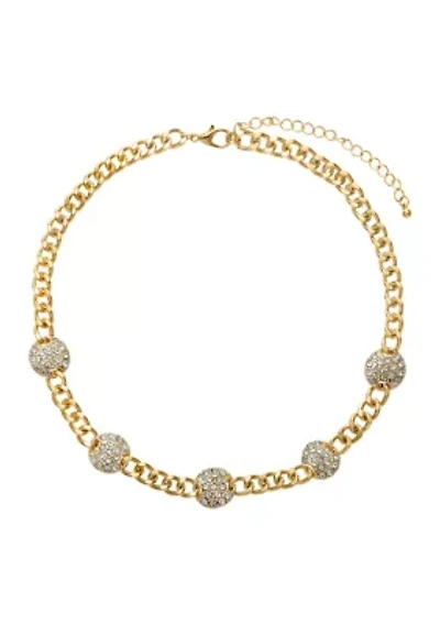 Gold Tone Crystal Disc Necklace 
