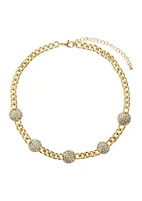 Gold Tone Crystal Disc Necklace 